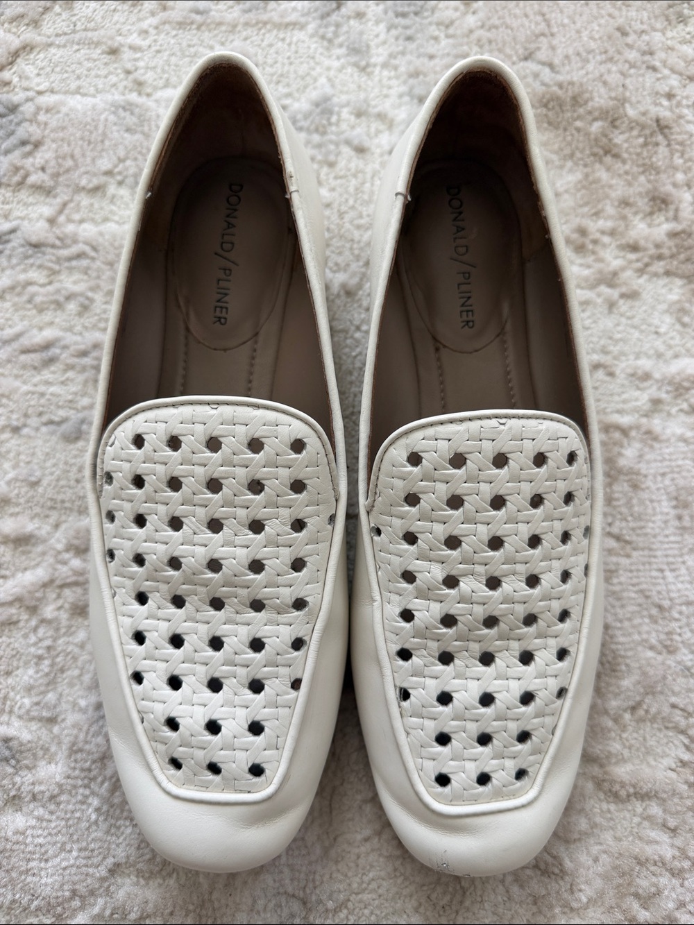 Donald J. Pliner White Woven Leather Loafers